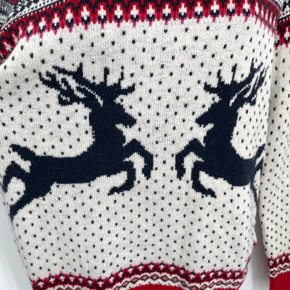 H&M Women's Ugly Christmas Jacquard Knit Reindeer Sweater Size M White Red Black - Picture 3 of 10